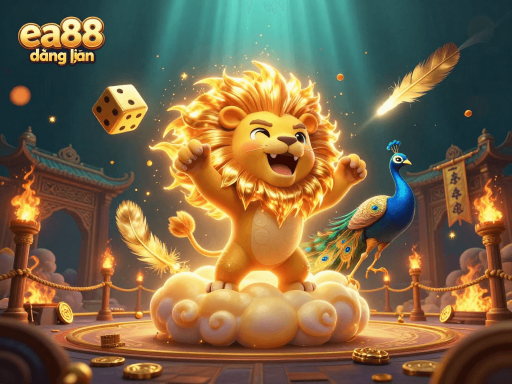 Experience ea88 đăng nhập with thrilling golden dice and dynamic gaming elements in a vibrant casino scene.