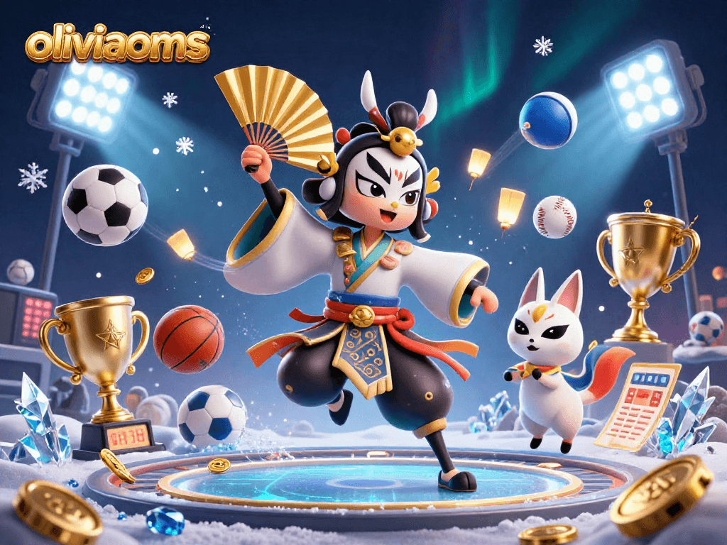 Betting action with oliviaooms in an energetic casino scene featuring a kabuki warrior and dynamic sports elements.