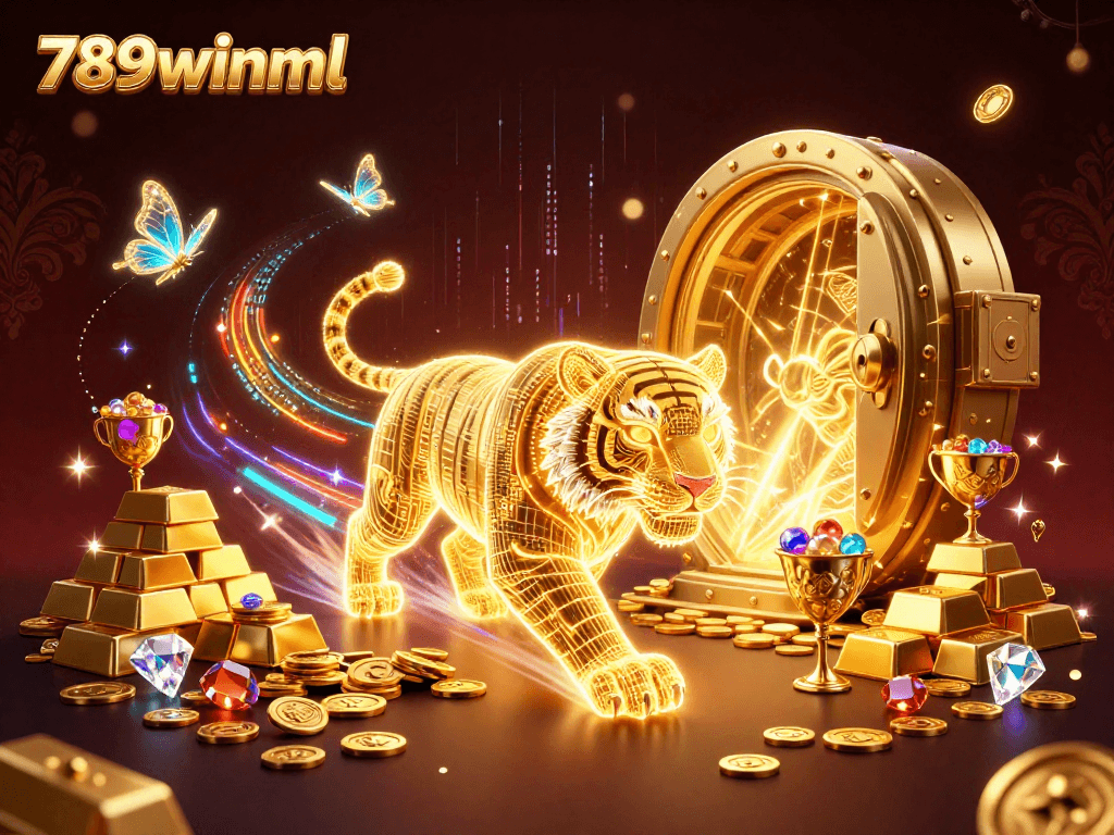 Experience excitement at 789winml with vibrant casino scenes featuring a golden tiger and holographic butterflies.