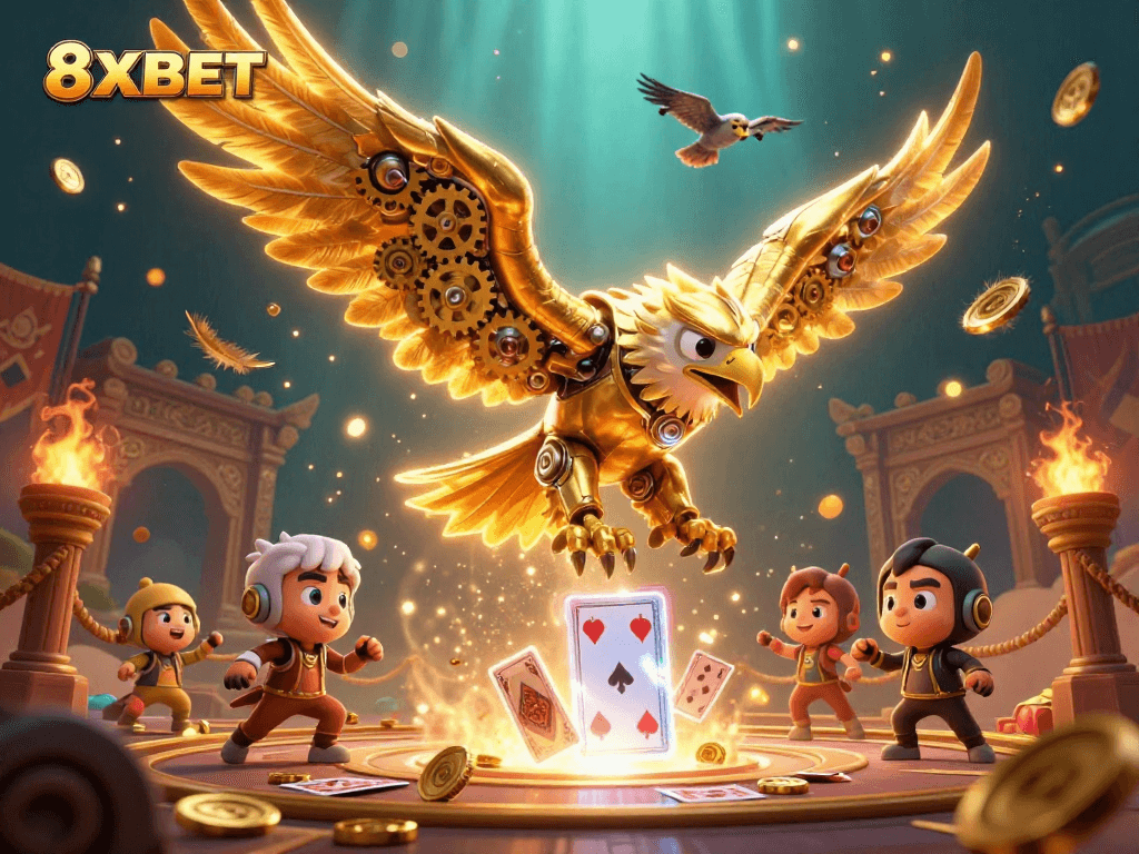 Experience thrilling gameplay at 8XBET with a cybernetic eagle diving through invigorating cards.