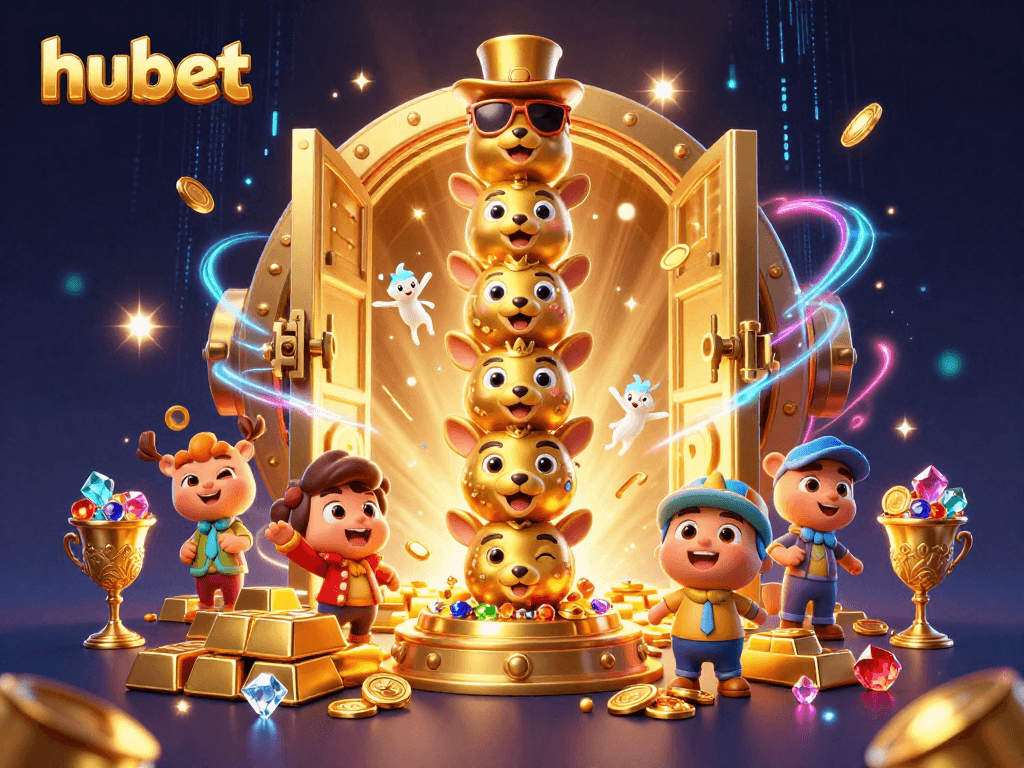 Experience the excitement of hubet with animated casino elements and golden treasures.
