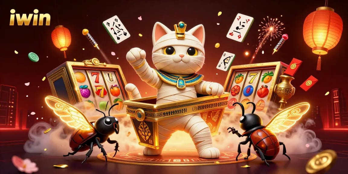 Engage in thrilling gameplay at iwin with a vibrant scene of Egyptian-themed casino action and magic.