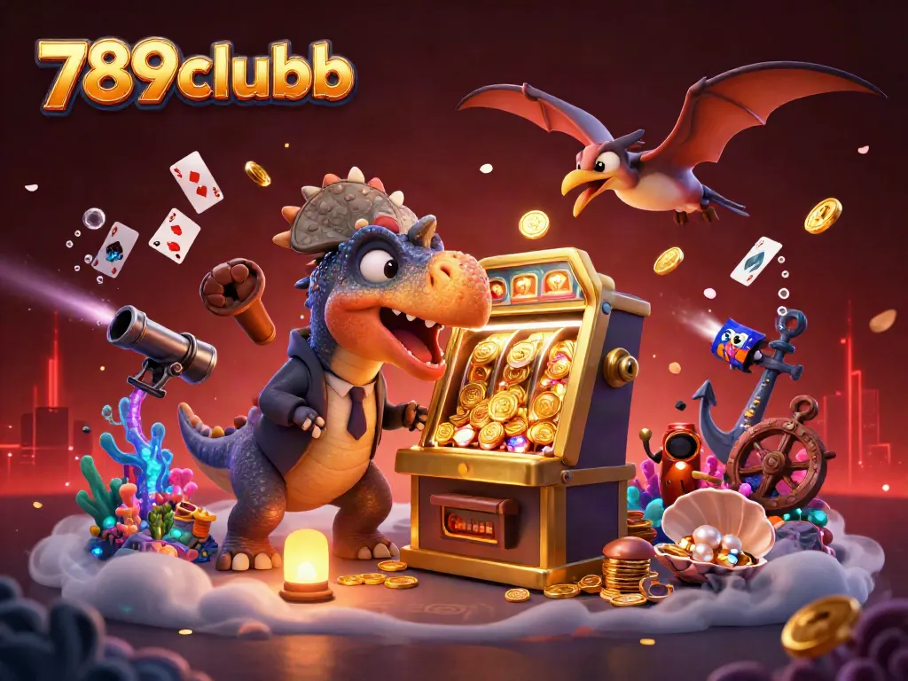 Experience 789clubb excitement as a cartoon dinosaur wins a jackpot at the golden slot machine.