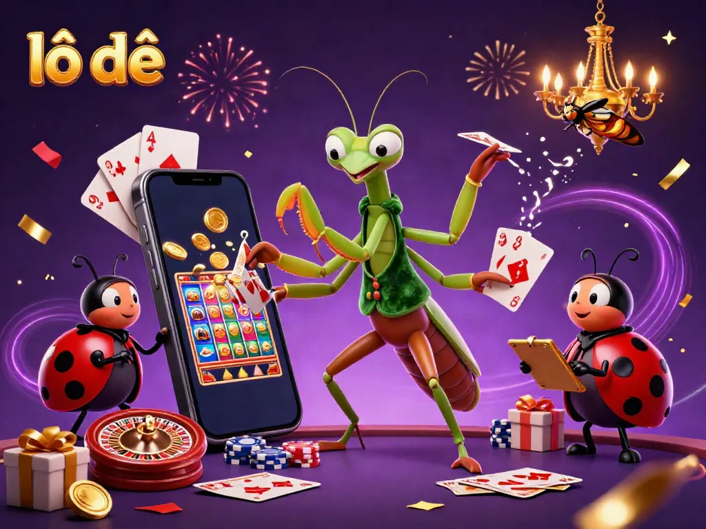 Experience the excitement of lô đề in a vibrant, dynamic casino scene featuring colorful games and lively characters.