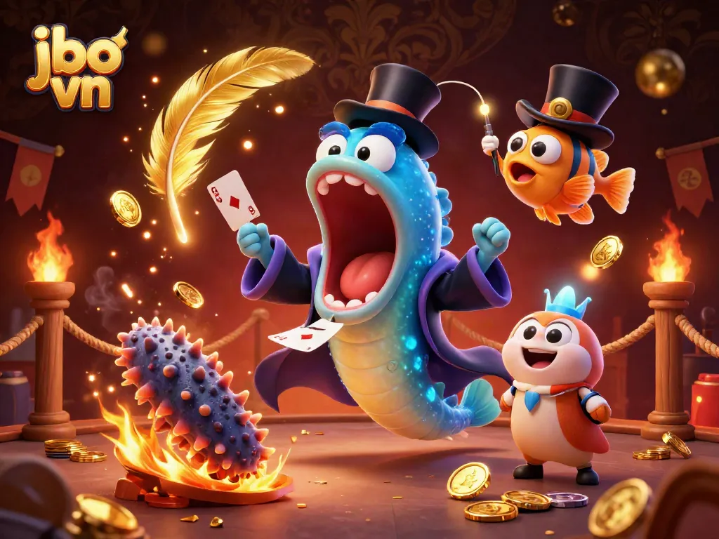 Experience thrilling card tricks with jbo vn as glowing sea creatures enchant in this casino scene.