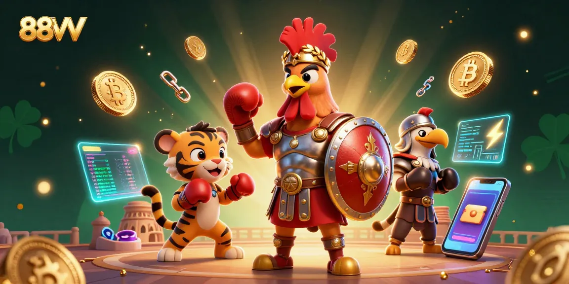 Engage in thrilling gaming at 88VV with a dynamic colosseum scene featuring a rooster and cub.