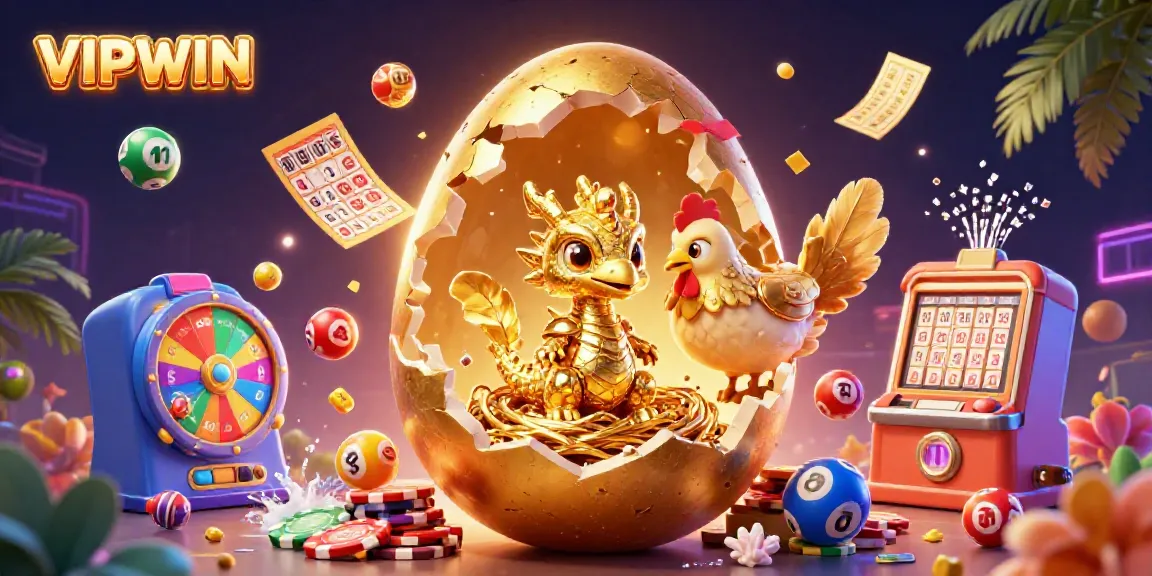 Experience thrilling wins at VIPWIN with a golden baby dragon and poker chips in an exciting casino scene.