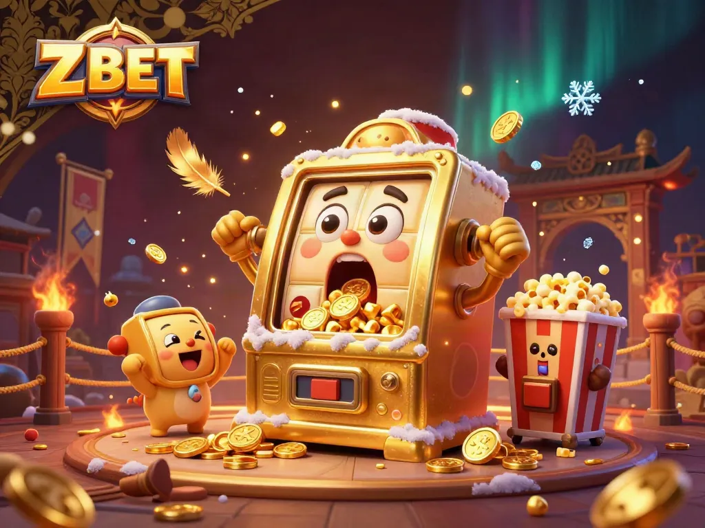 Z BET jackpot scene with a golden slot machine and cheering smaller machines