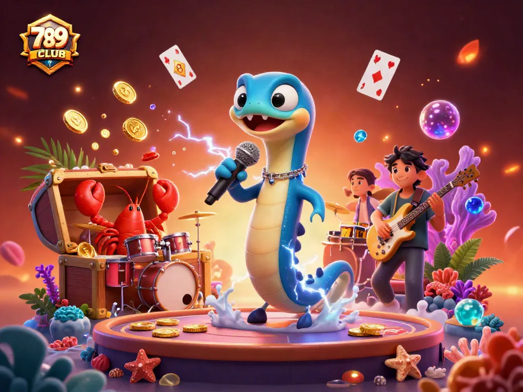 Experience 789CLUB's vibrant underwater casino scene with playful characters and dynamic game elements.