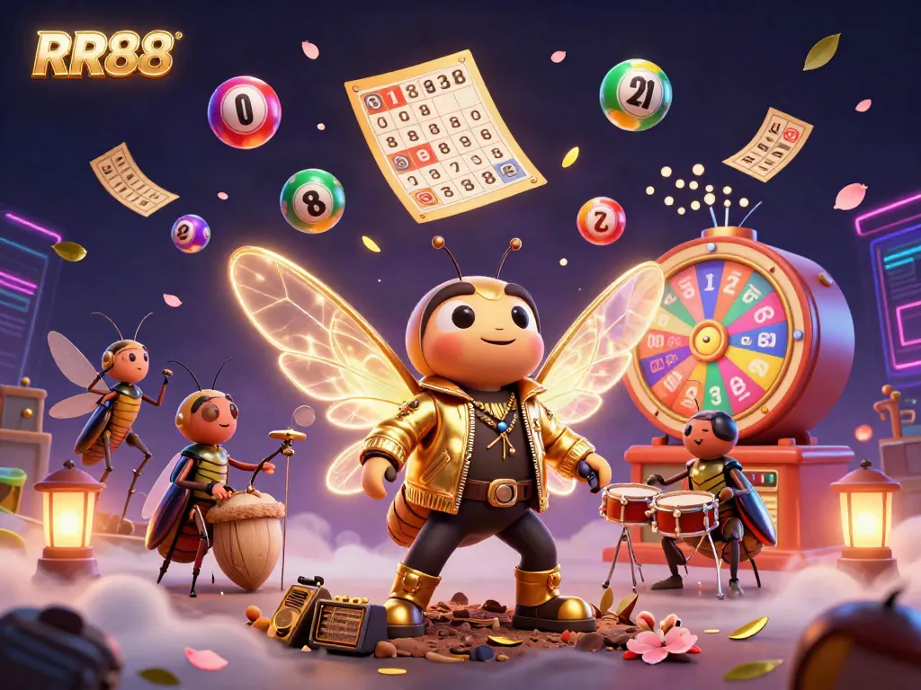 Experience the excitement of RR88 with vibrant characters and lottery elements, representing a dynamic online casino atmosphere.
