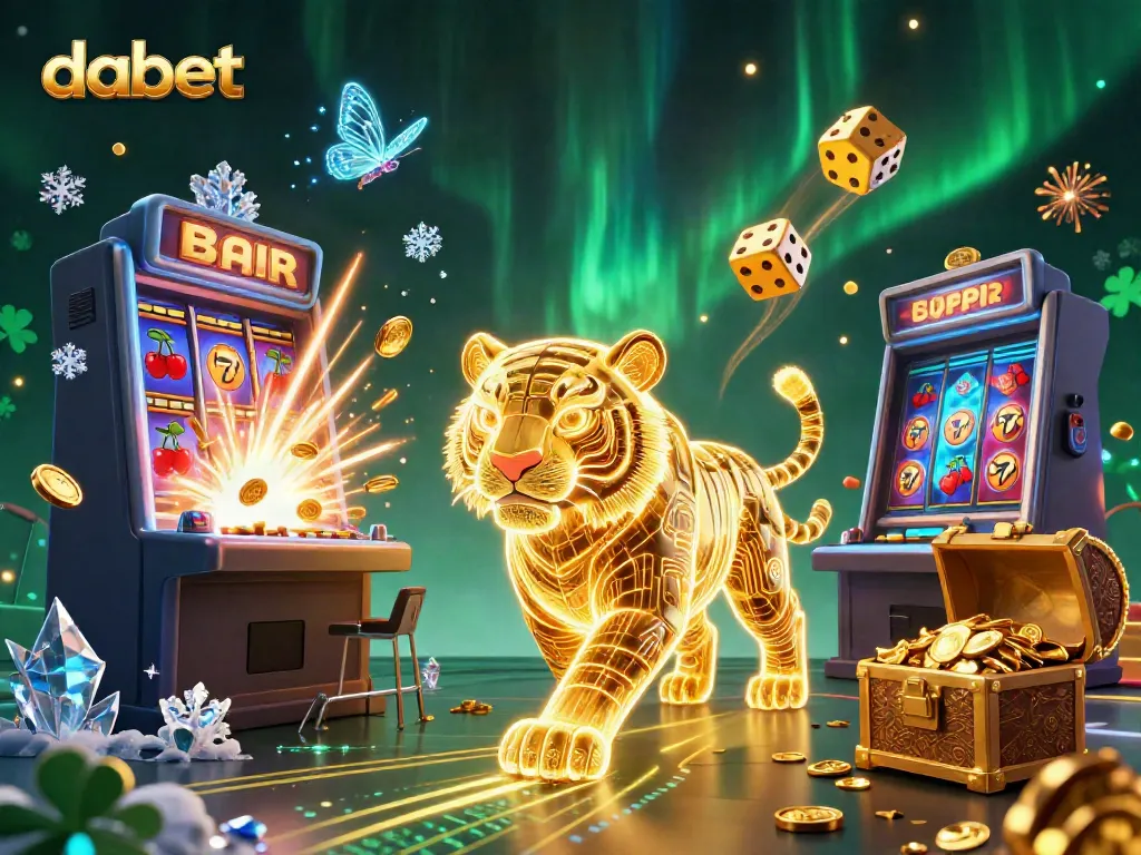 Experience dabet's thrilling casino landscape with a golden tiger and jackpot bursts.