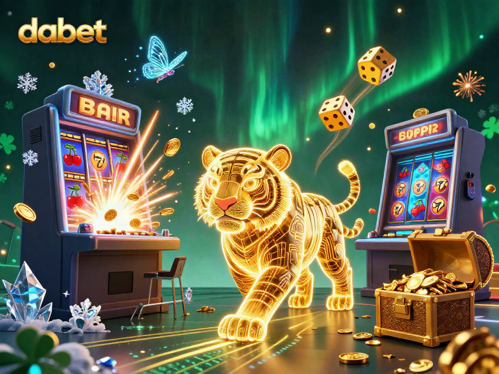 Experience dabet's thrilling casino landscape with a golden tiger and jackpot bursts.