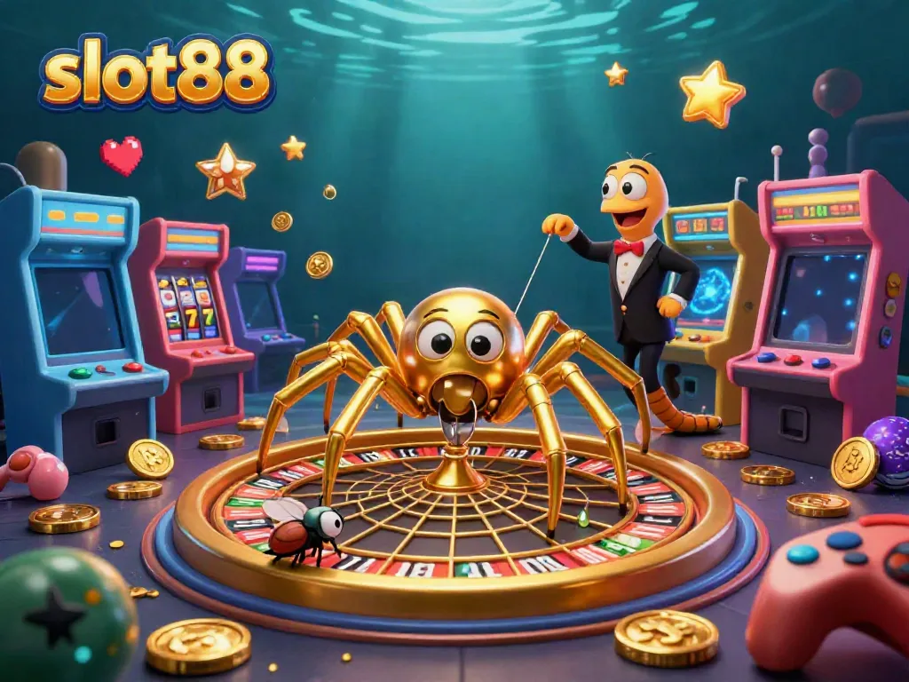 Watch the golden spider spin its slot88 roulette web while the fly nervously bets!