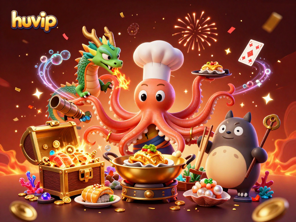 Experience the vibrant action at huvip with underwater treasures and dynamic characters in a bustling casino scene.