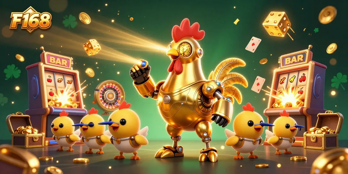 Engage in thrilling gameplay with F168's vibrant casino scene filled with golden jackpots and dynamic characters.