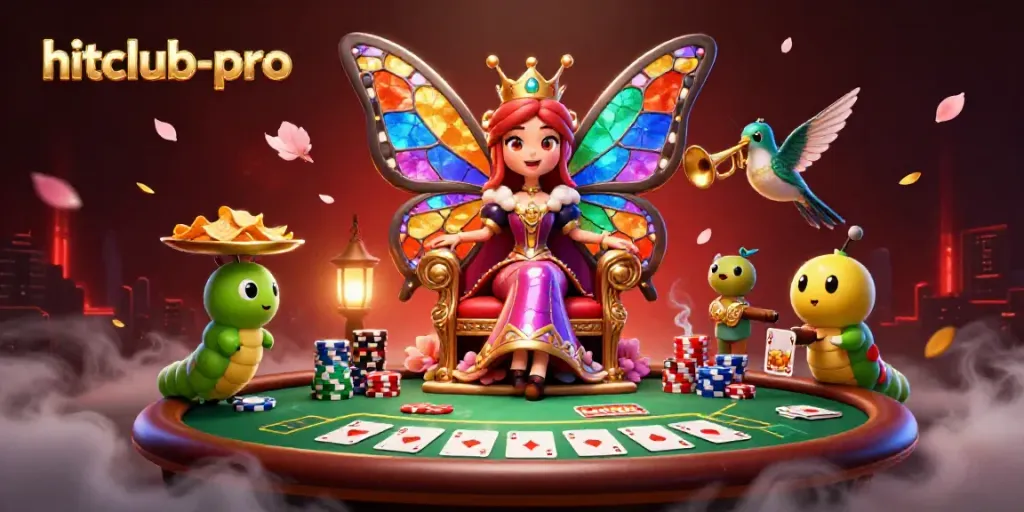 Experience vibrant gameplay at hitclub-pro with colorful casino elements illustrated in a fantasy scene.