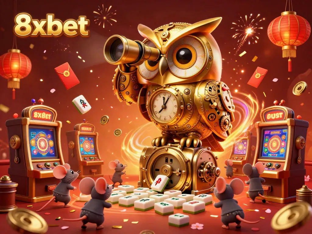 Experience 8xbet's vibrant casino atmosphere with cartoon characters and festive elements.