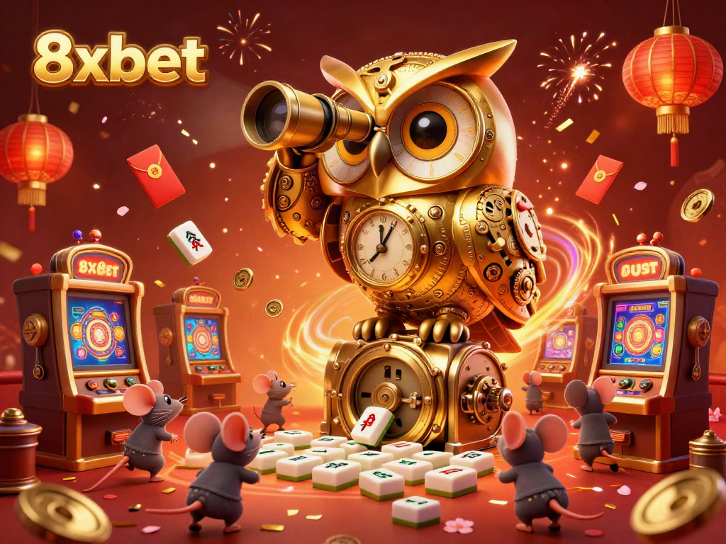 Experience 8xbet's vibrant casino atmosphere with cartoon characters and festive elements.