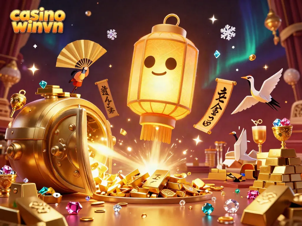 Engage in thrilling gameplay at casino winvn with vibrant 3D graphics and golden treasure elements.