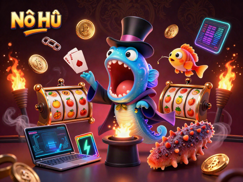 Nổ Hũ celebrates online gaming with vibrant characters in a magical underwater casino scene.