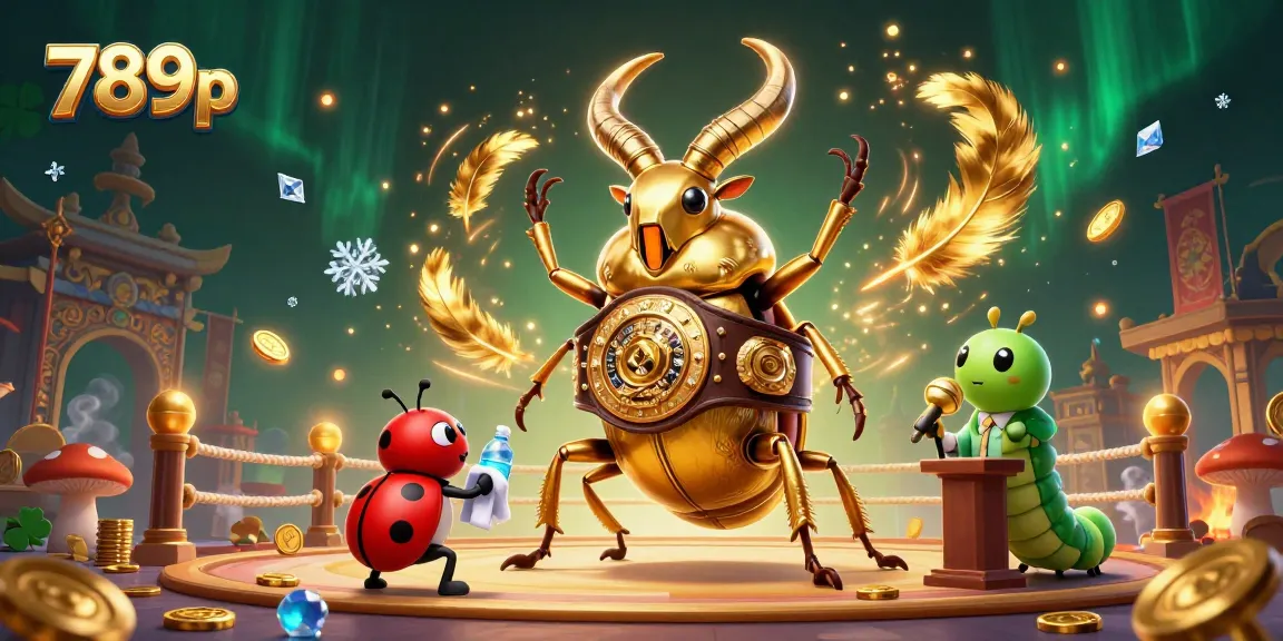 Engage in thrilling games at 789p, featuring a giant beetle champion at a vibrant casino arena.
