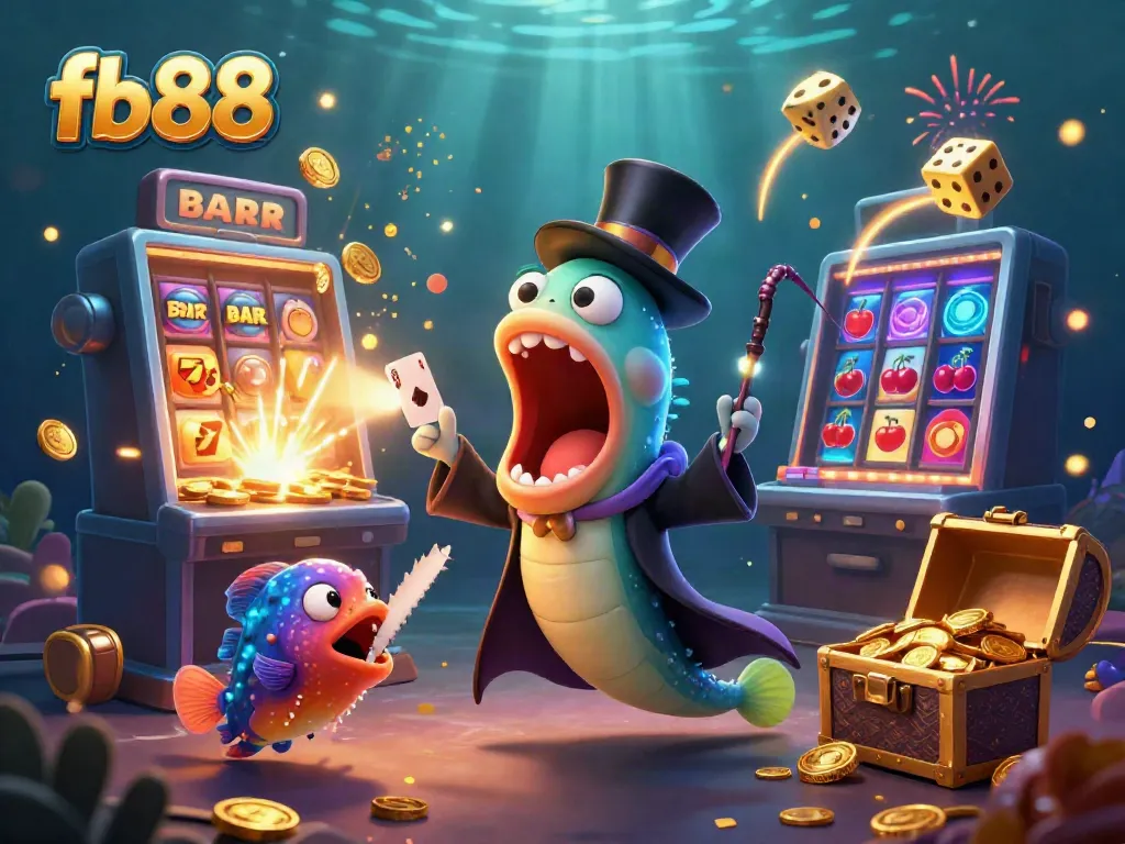 Engage with fb88 through vibrant casino magic featuring a bioluminescent eel performing tricks and jackpot bursts.