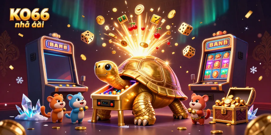 Play exciting games at KO66 nhà cái with golden tortoise and slot machine bursting with jackpots.