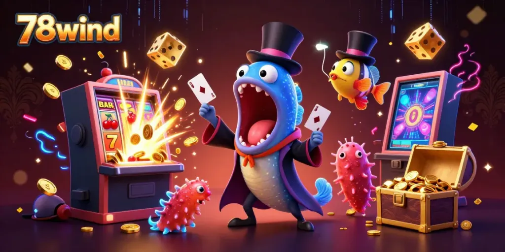 Experience thrilling gameplay with 78wind in this vibrant underwater casino scene featuring animated characters.