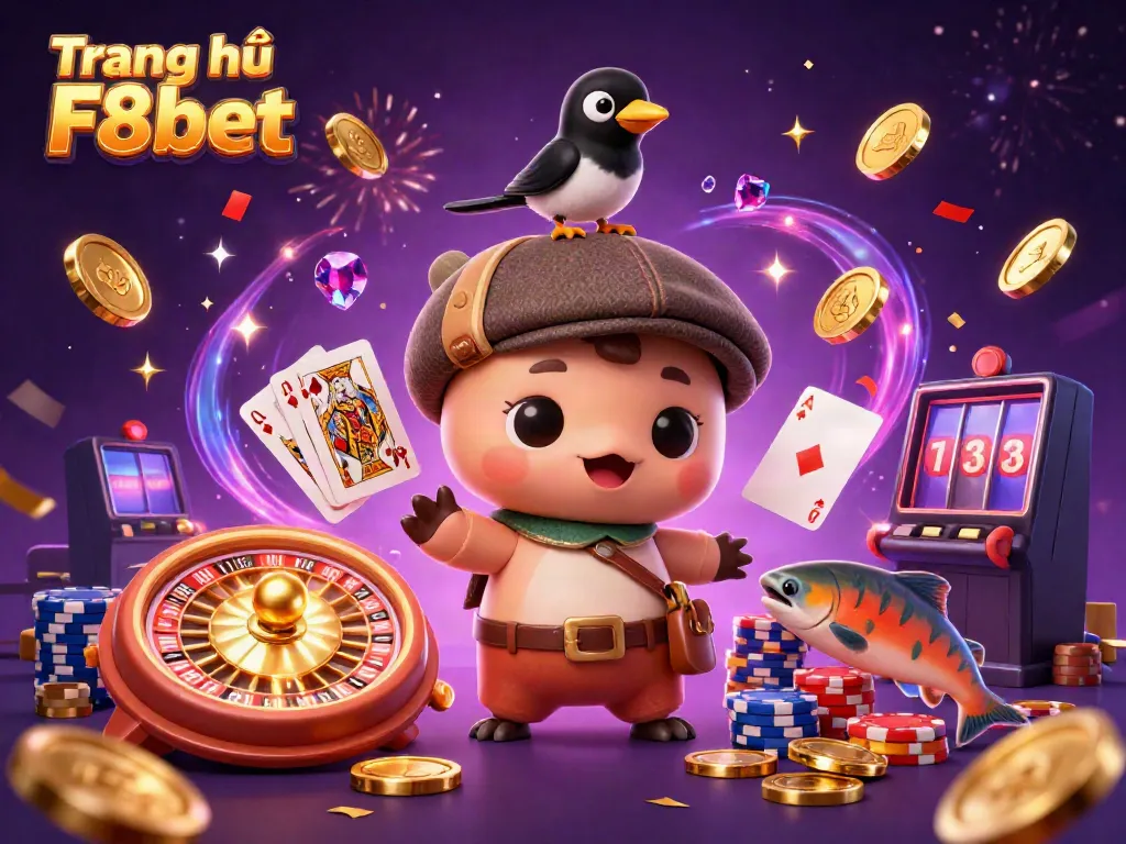 Experience thrilling wins at Trang chủ F8bet with vibrant casino elements and playful characters.