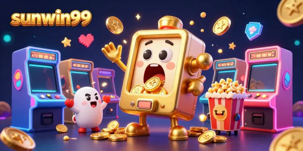 Experience the thrilling win with sunwin99's animated golden slot machine pouring coins in celebration.