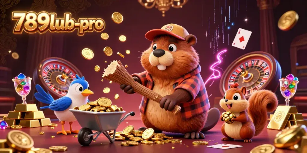 Experience the thrill of winning at 789lub-pro with a lively casino scene showcasing vibrant characters and glowing riches.