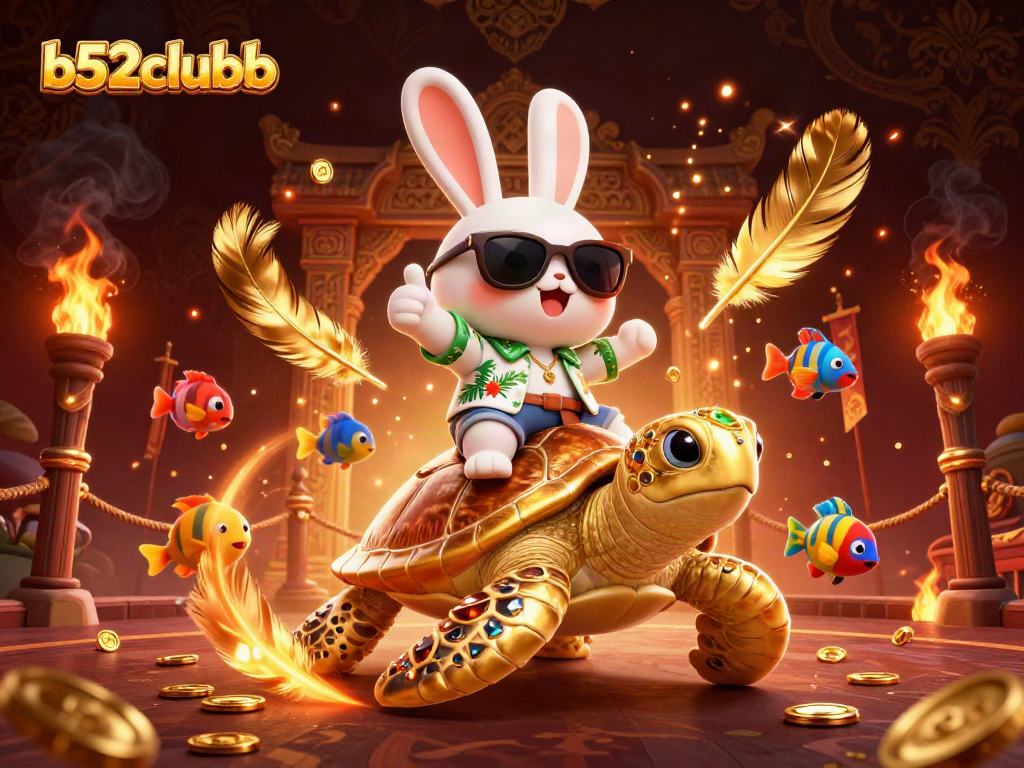 Experience thrilling wins with b52clubb, as vibrant characters celebrate amid casino-themed elements.