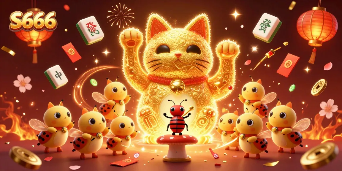 S666 attracts players with vibrant casino games and a stunning lucky cat illustration.