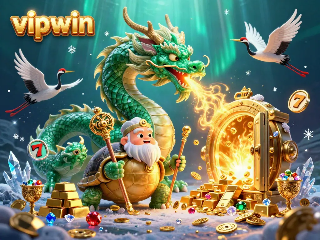 Experience thrilling gameplay at vipwin with lucky dragons and rich treasures in this 3D illustration.