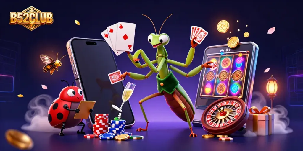 Experience thrilling gameplay with B52CLUB, featuring vibrant casino elements and engaging characters.