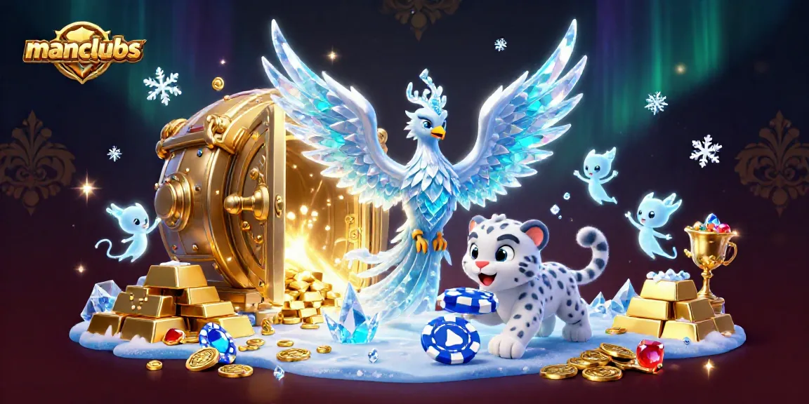 Experience thrilling gameplay with manclubs as a frozen phoenix showcases riches in an enchanting casino world.