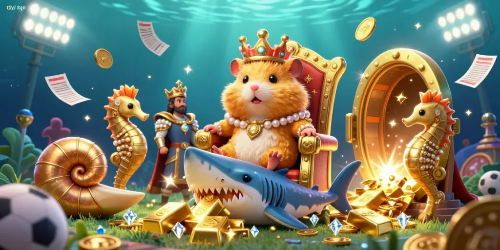 Place bets with the fierce golden hamster king on tỷ lệ kèo amidst abundant treasures, rich underwater ambiance.