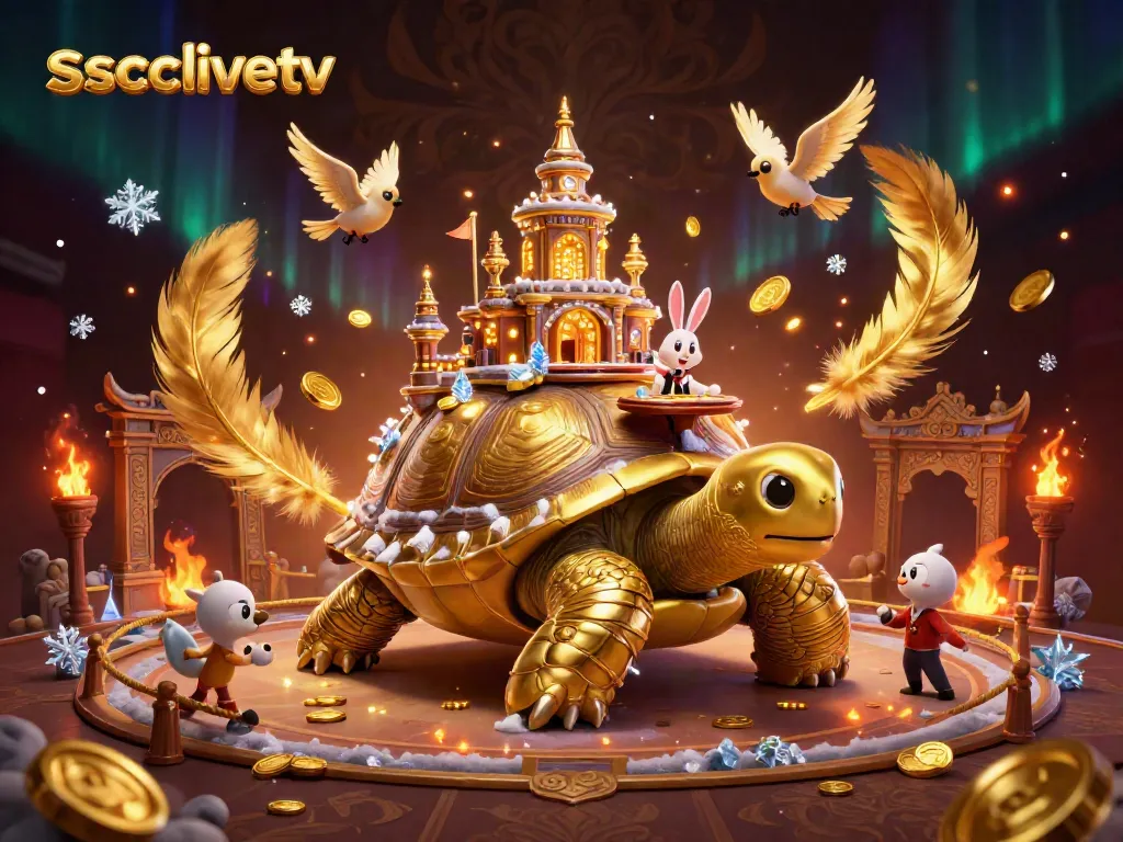 Experience the thrill of gaming at socolivetv with dynamic scenes of a golden tortoise casino.