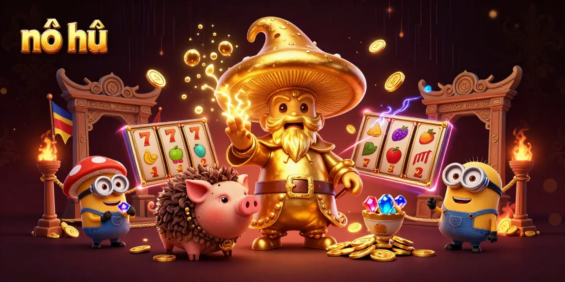 Engage with nổ hũ excitement in this vibrant scene featuring magical characters and dynamic casino elements.
