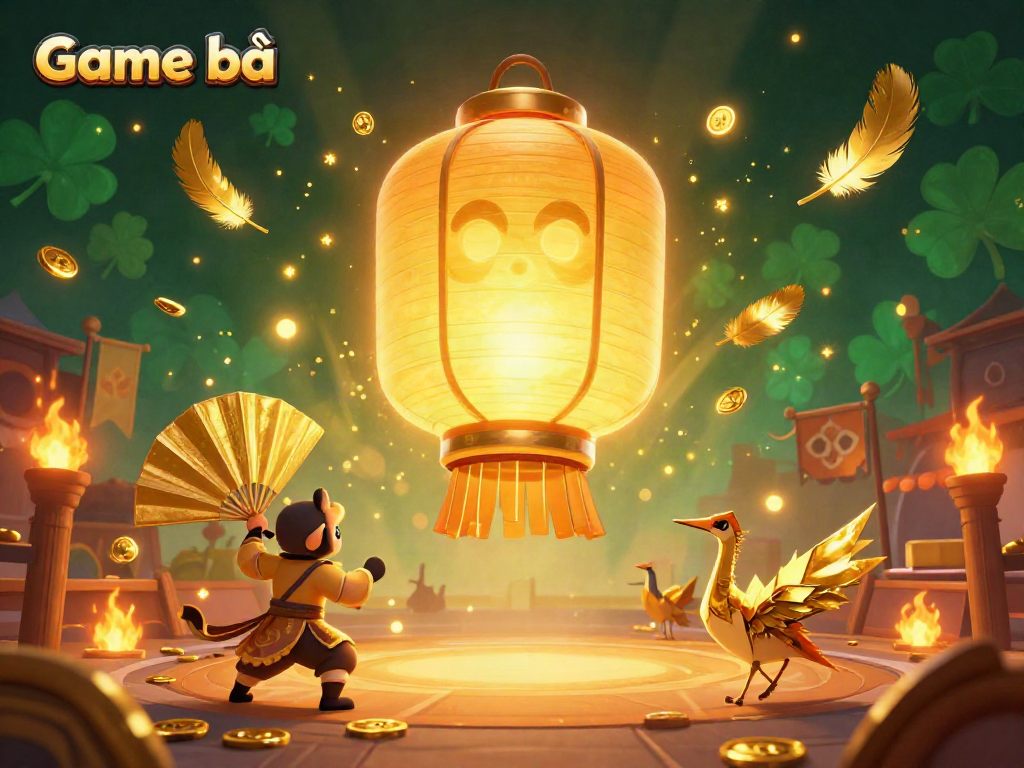 Engage with Game bài in a festive casino scene featuring golden lantern spirits and vibrant decorations.