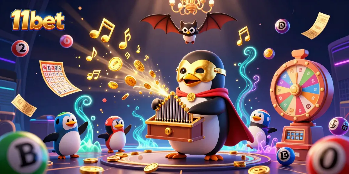 Engage with 11bet's vibrant lottery scene featuring dynamic numbers and magical golden effects.