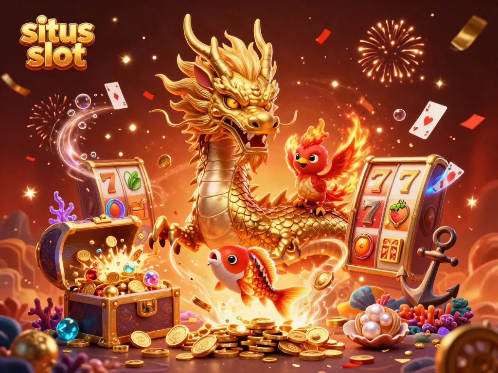 Experience exhilarating gameplay with situs slot featuring dynamic slot reels, golden dragon, phoenix, and koi fish.