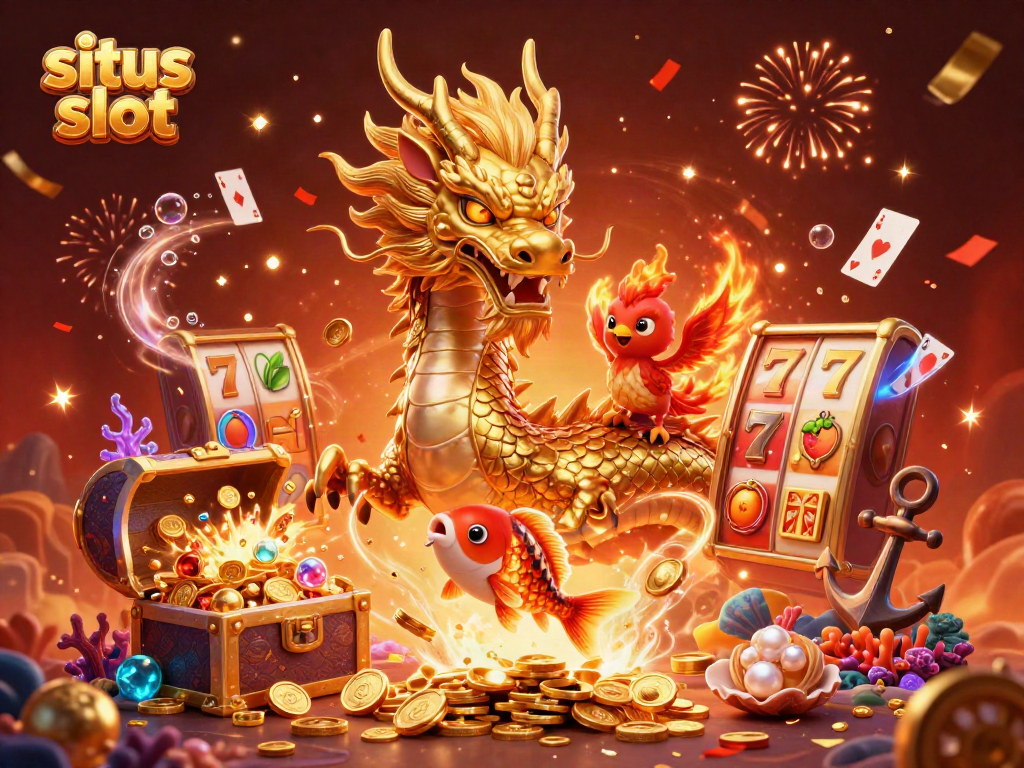 Experience exhilarating gameplay with situs slot featuring dynamic slot reels, golden dragon, phoenix, and koi fish.