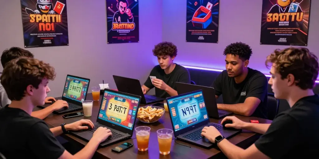 Exciting 3 Patti no1 online gaming scene with diverse players and vibrant atmosphere.