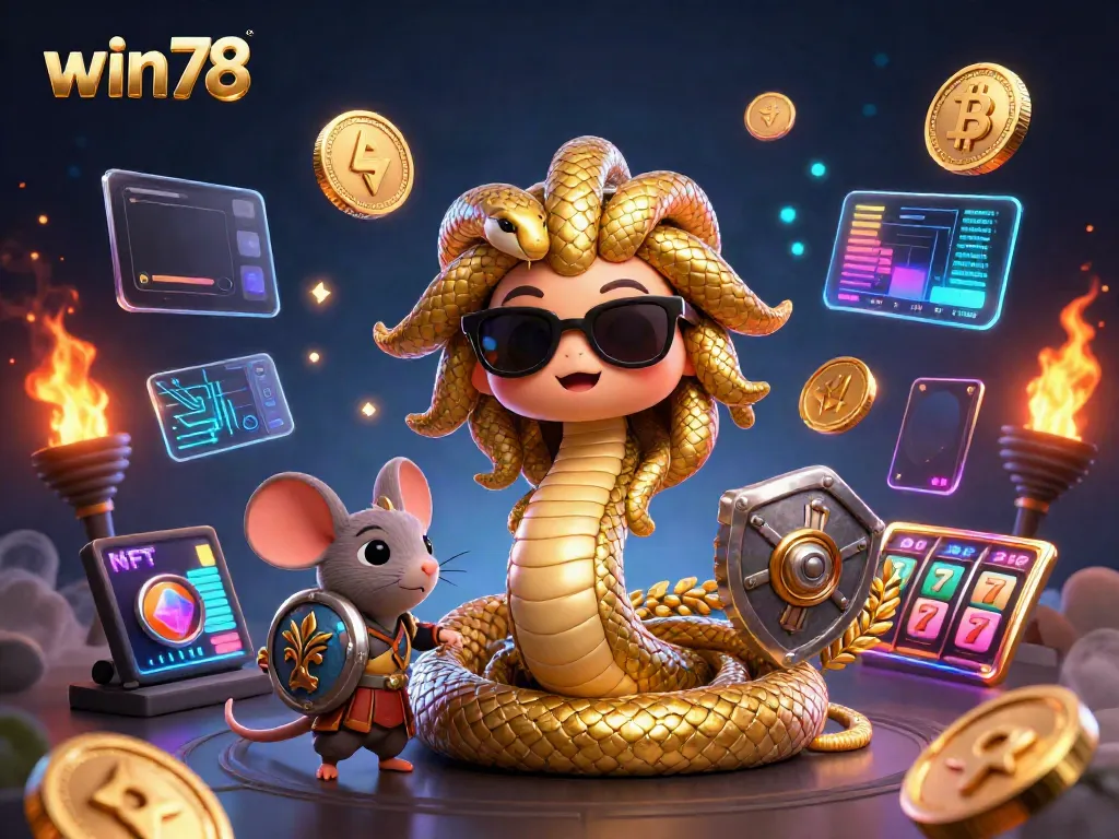 Experience thrilling gameplay with win78's Medusa and warrior mouse in a vibrant casino scene.