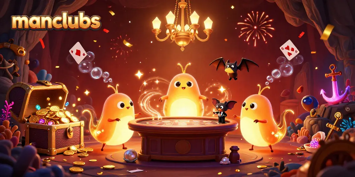 Engage with manclubs in this vibrant casino scene with animated glowworms and treasure.