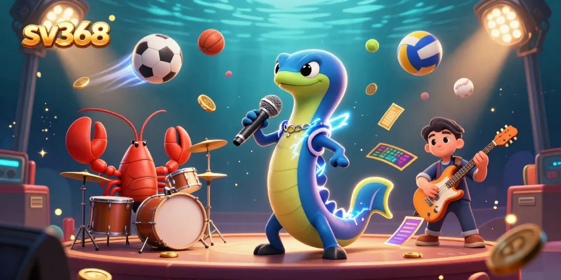 Experience the dynamic betting action with sv368's electric eel DJ and backup band in an underwater casino.