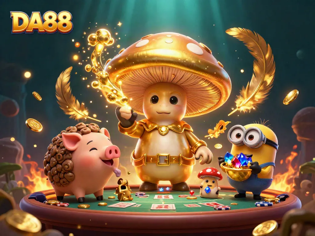 Experience DA88's casino excitement with a magical mushroom wizard and treasure-hunting friends.