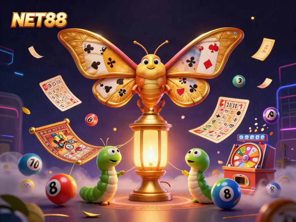 Experience winning moments with NET88 as vibrant casino elements come alive in a dynamic scene.