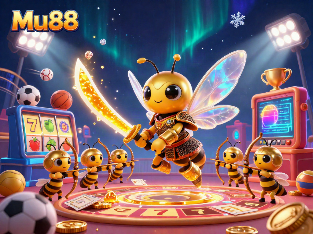 Engage with the Mu88 online casino experience featuring a vibrant 3D illustration showcasing dynamic characters and elements.